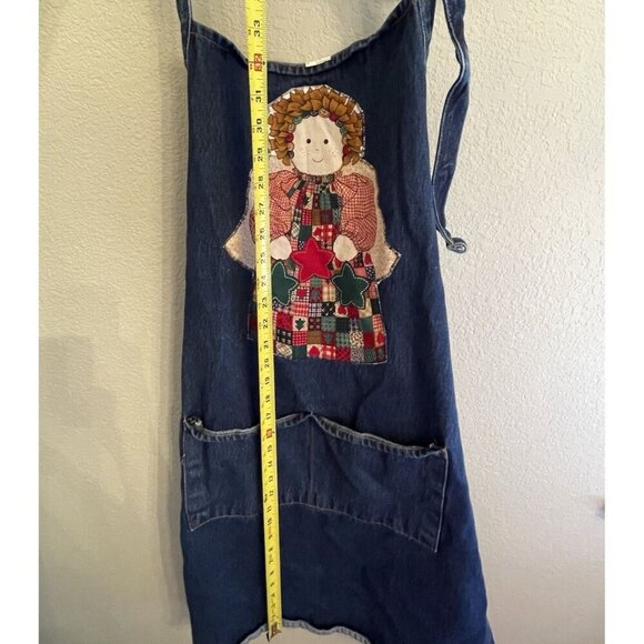 Vintage Style Denim Apron Angel Pockets Cooking Kitchen Patchwork Quilt Cotton - Picture 5 of 7